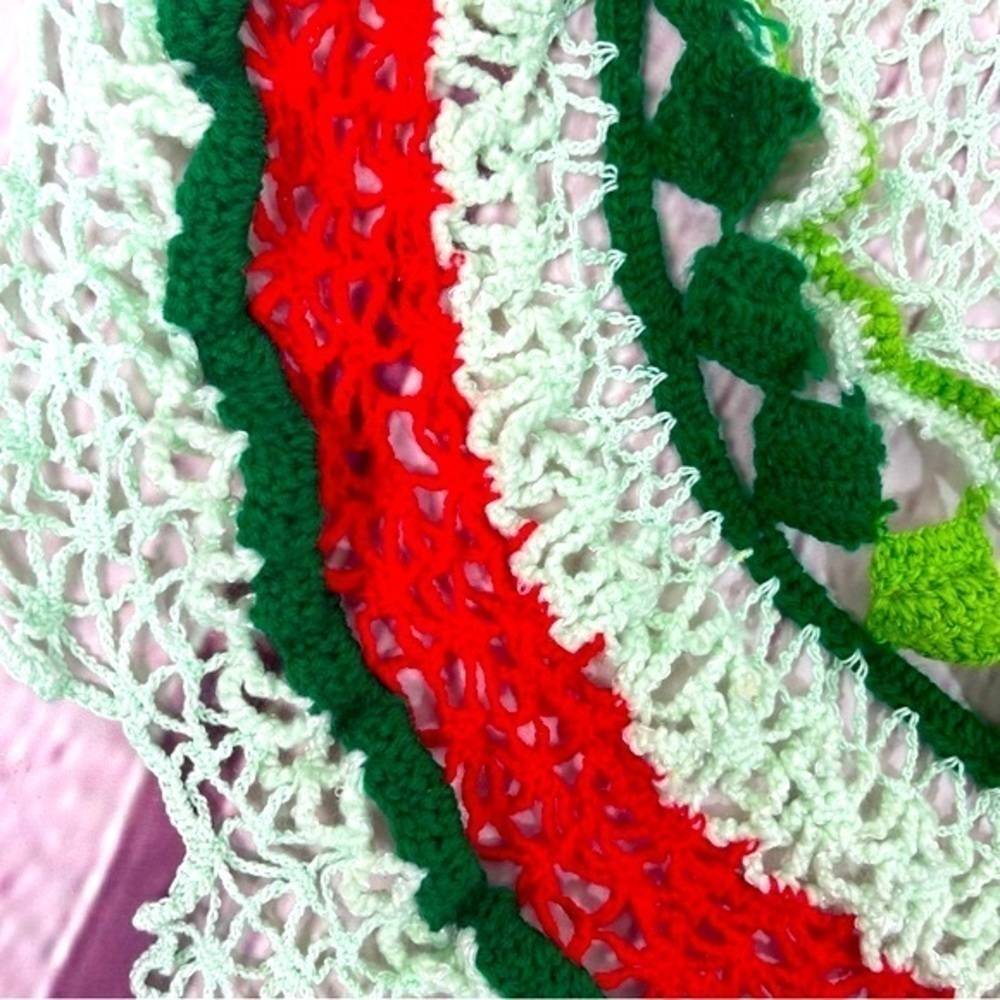 Hand knitted crocheted holiday Christmas doily